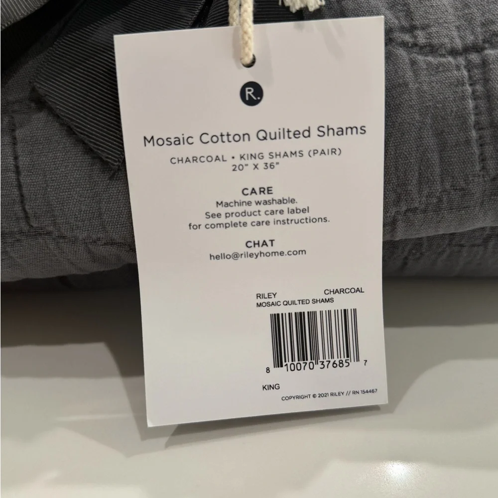 King Pillow Shams by Riley Home Cotton Quilted Gray Sham Set NEW